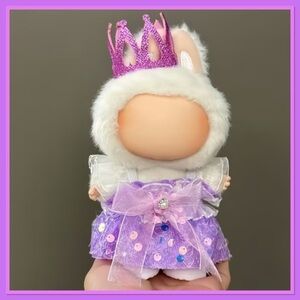 Adorable Labubu Princess Dressed in a Purple Dress and Crown